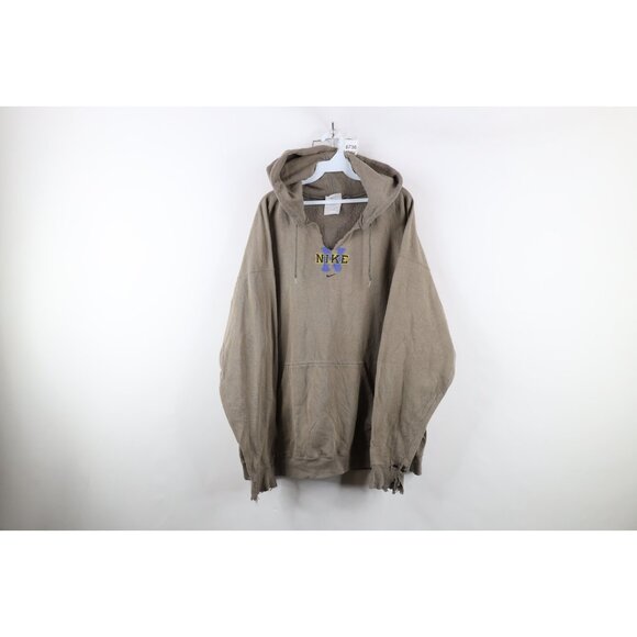 Vtg 90s Nike Mens XL Thrashed Travis Scott Cetner Swoosh Hoodie Sweatshirt Gray